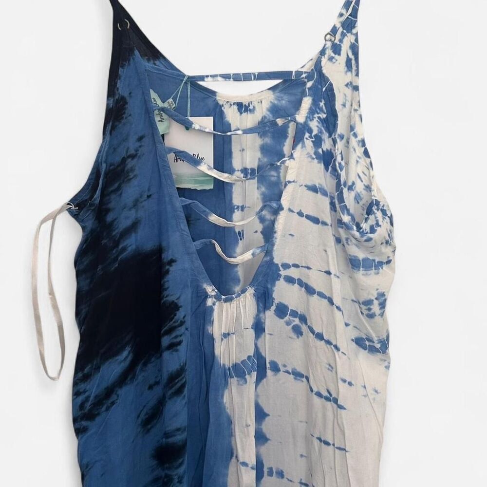 Aruba Blue & White Banded Tie-Dye Strappy Back Maxi Dress – Boho Large - Picture 4 of 7
